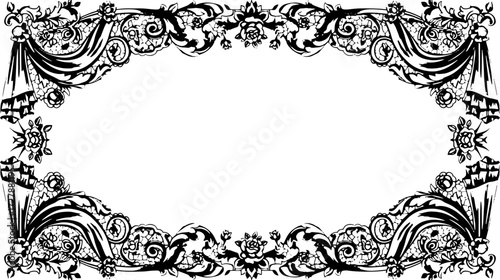 Elegant vintage floral lace border design with luxurious drapery and ornate scrolling flourishes silhouette and cutout removed background