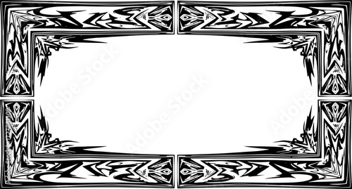 Bold black tribal border design frames content with striking, modern, abstract artistic flair silhouette and cutout removed background