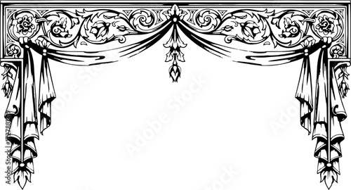 Elegant vintage decorative border with ornate floral accents and draped fabric elements silhouette and cutout removed background