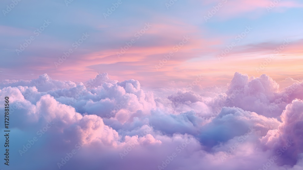Fototapeta premium Ethereal Pastel Sky with Wispy Clouds at Sunrise, Dreamy Ambiance.