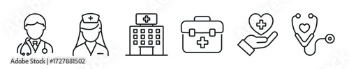 Doctor thin line icon set. Web minimal editable stroke icons
