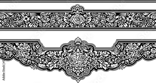 Elegant vintage floral scrollwork borders and dividers for luxurious design projects silhouette and cutout removed background