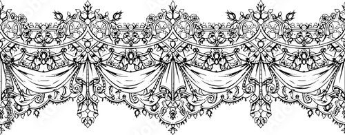 Elegant Victorian lace border with roses and drapery adds luxurious vintage charm to designs silhouette and cutout removed background