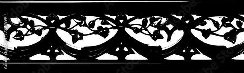 Elegant black ornamental border with intricate floral ivy vine details for luxurious design silhouette and cutout removed background