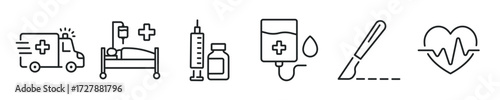 Hospital thin line icon set. Web minimal editable stroke icons