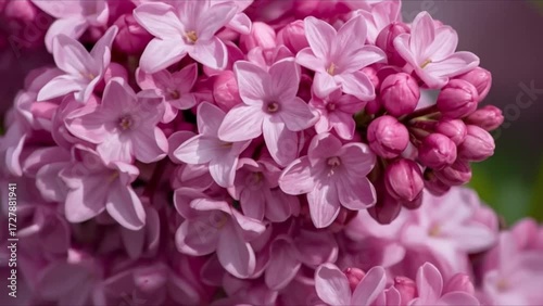 A close-up shot showcases delicate lilac blooms, their soft pastel hues and intricate details beautifully captured. The image exudes tranquility and showcases the beauty of floral detail.