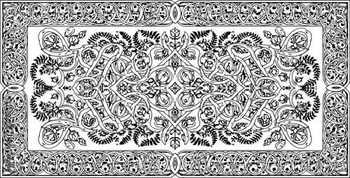 Intricate floral border design with swirling vines and detailed roses, elegant black and white pattern silhouette and cutout removed background