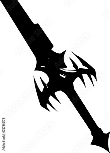 Stunning fantasy battle sword with sharp dark blade and intricate hilt, ready for epic adventure. silhouette and cutout removed background