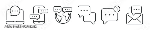 Message thin line icon set. Web minimal editable stroke icons