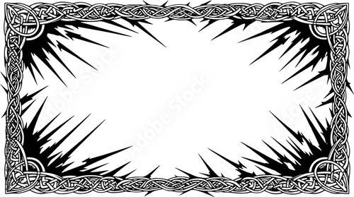 Intricate Celtic knotwork frame with sharp, dramatic black spiky bursts creating a striking, artistic border silhouette and cutout removed background