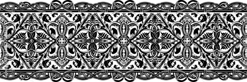 Elegant Celtic knotwork border with intricate floral and fern motifs, creating a sophisticated design element. silhouette and cutout removed background