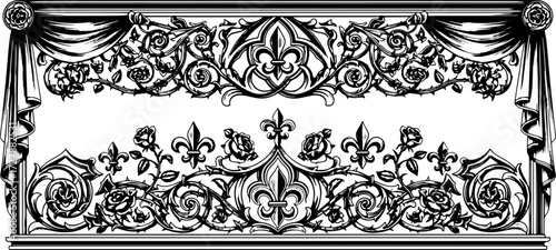 Elegant vintage ornamental frame with roses and fleur de lis adds royal charm to designs silhouette and cutout removed background