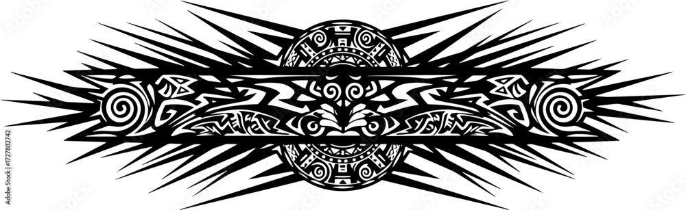 Obraz premium Bold tribal tattoo design with sharp edges and intricate patterns for a striking statement silhouette and cutout removed background