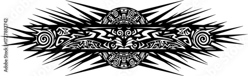 Bold tribal tattoo design with sharp edges and intricate patterns for a striking statement silhouette and cutout removed background