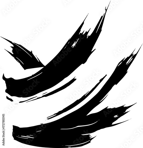 Dynamic abstract art with bold black and white paint strokes creating a modern, striking visual. silhouette and cutout removed background