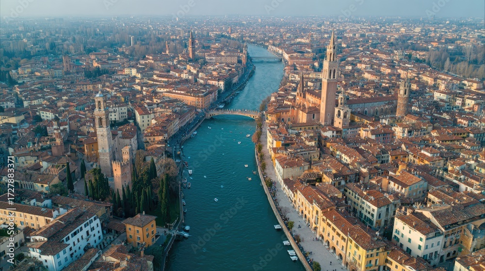 Obraz premium Scenic Aerial Panorama of Verona, Italy