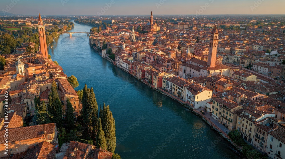 Fototapeta premium Panoramic Cityscape of Verona with River Adige