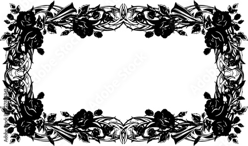 Elegant black rose and thorn decorative frame for gothic designs and vintage projects silhouette and cutout removed background