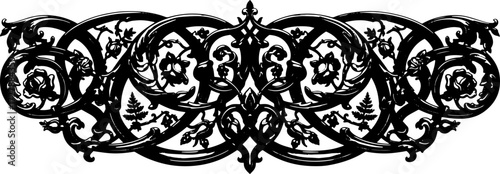 Elegant vintage floral scrollwork border design for decorative applications and luxury branding silhouette and cutout removed background