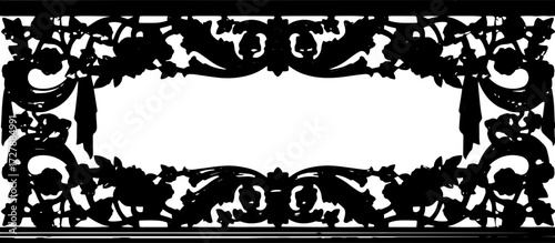 Elegant black ornate floral border design with roses and ivy, perfect for luxury invitations or vintage decor silhouette and cutout removed background