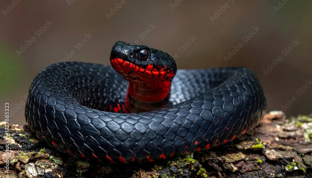 Obraz premium Close-up of a venomous snake coiled on a log