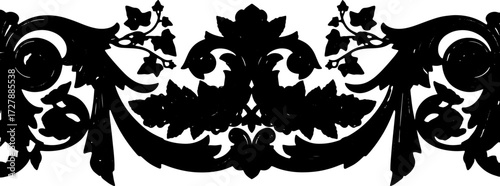 Elegant black baroque ornament with roses and ivy, perfect for luxury decor and design projects silhouette and cutout removed background