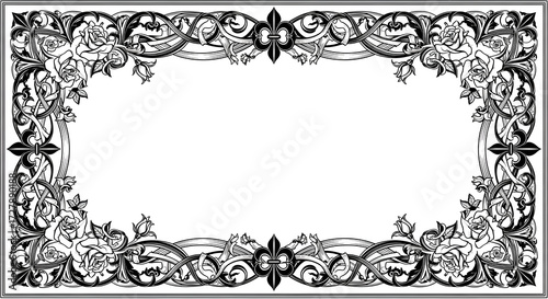 Elegant floral scrollwork border with roses, perfect for invitations and vintage designs