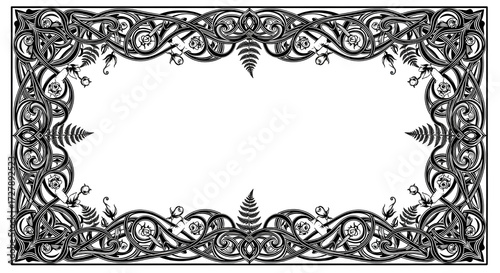 Elegant Celtic knot frame with floral accents and fern details for sophisticated design projects