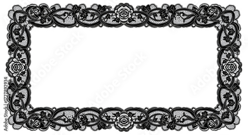 Elegant black lace ornate floral border design perfect for invitations, weddings, and vintage themes