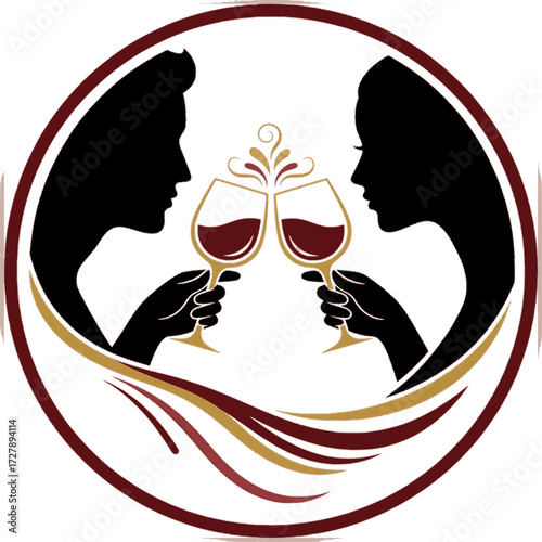Vector logo of couple toasting with wine glasses – Symbol for winery, wine bar, enology and beverage industry