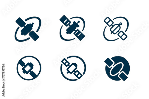 Broadcasting Logo Variations. Broadcasting techniques. Set Logo of Broadcasting techniques: Satellite in orbit. harmonious logo variations of the