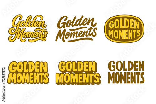 Creative Lettering Grid. Golden Moments. Set lettering. harmonious lettering variations of the same emblematic concept (Whimsical curly type with flourishes,
