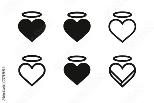 Forgiveness Heart Logos. Jesus' forgiveness. Set Logo of Jesus' forgiveness: Heart with halo icon. harmonious logo variations of the same emblematic concept