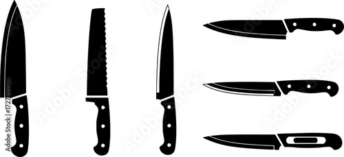 Kitchen knife, Kitchen knife silhouette, Chef knife silhouette, Knife silhouettes, Chef knife , Knife , Kitchen knife vector set.