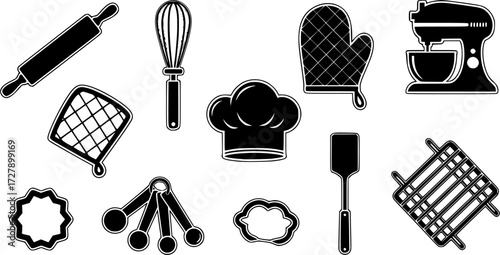 black and white pictogram Baking kitchen tools silhouettes, Bakery silhouette, Bakery , Kitchen tools, Kitchen tools silhouettes