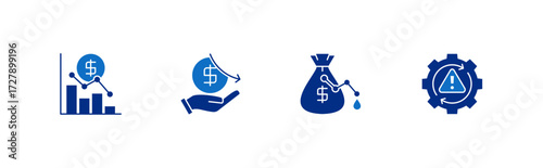 Financial Risk icon set containing types of financial risk. Market, credit, liquidity and operational risk vector icons