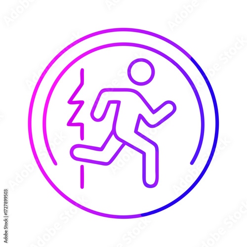 An emergency exit sign, a beacon of safety and guidance in moments of crisis, showing the way to safety. Its clean design, featuring a running person silhouette within a circular frame.