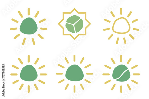 Sea Glass Logos. Crafting with recycled sea glass. Set Logo of crafting with recycled sea glass: Sunlight shining through sea glass icon. harmonious logo
