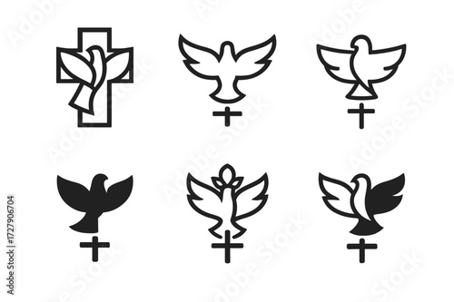 Divine Forgiveness Logos. Jesus' forgiveness. Set Logo of Jesus' forgiveness: Dove icon. harmonious logo variations of the same emblematic concept (Abstract
