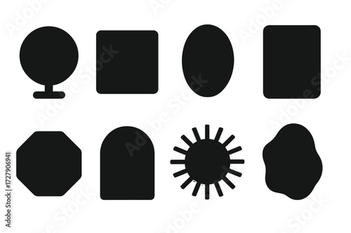 Mirror Icon Set. Solid, filled icon set of mirror shapes: round mirror, square mirror, oval mirror, rectangular mirror, hexagonal mirror, arched mirror,