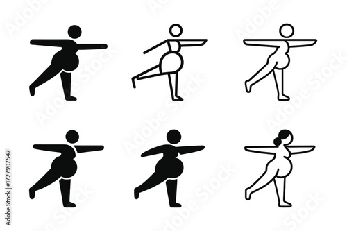 Prenatal Workout Logos. Pregnancy workout. Set Logo of pregnancy workout: Prenatal balance pose. harmonious logo variations of the same emblematic concept