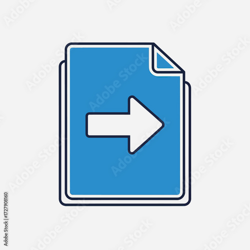 Minimalist Document Vector Icon with Arrow Element in Blue and White Colors