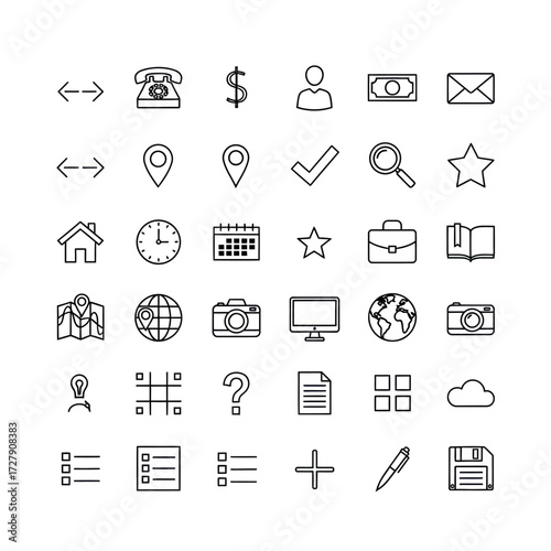 Minimalist Business Icon Set Vector Collection with Black Line Art and Simple Symbols