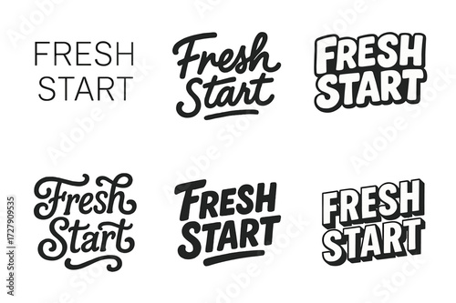 Diverse Lettering Styles. Fresh Start. Set lettering. harmonious lettering variations of the same emblematic concept (Modern minimal monoline lettering, Bold