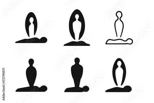 Soul Transition Logos. Soul leaving the body. Set Logo of soul leaving the body: Silhouette merging with light icon. harmonious logo variations of the same