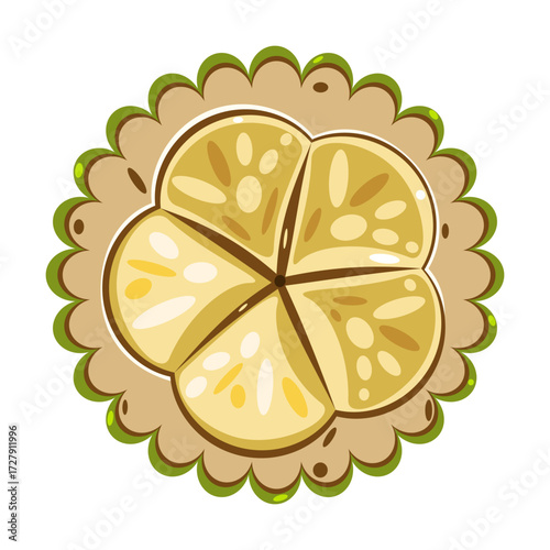 The Mocambo fruit,  known as Theobroma bicolor, is a close relative of the cacao tree, the source of chocolate, vector illustration 
