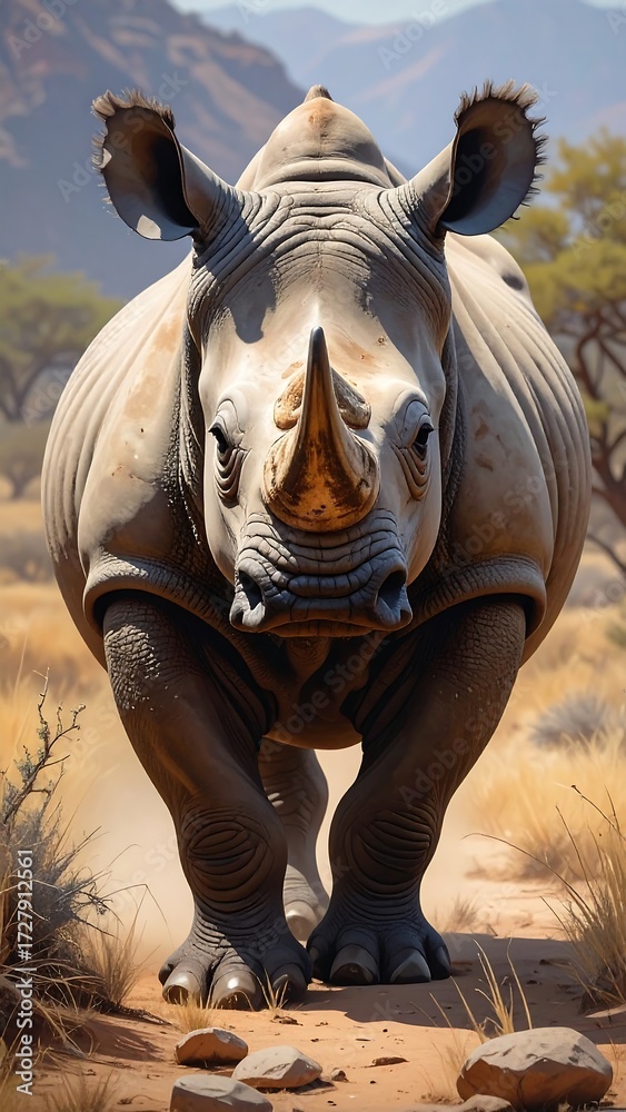 Fototapeta premium Powerful rhino in the African savanna
