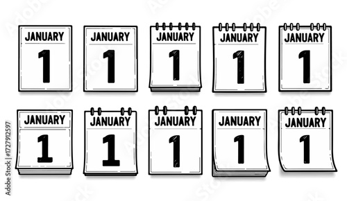 Start the New Year right with this cheerful collection of January 1st calendar icons, perfect for celebrating fresh starts and new beginnings!