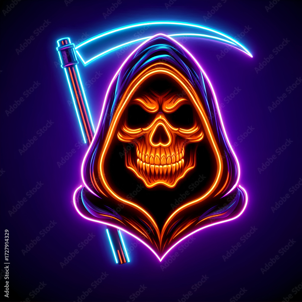 Fototapeta premium Grimm Halloween Neon Background