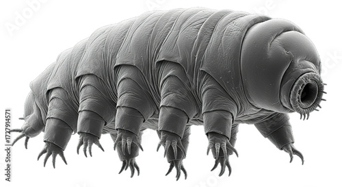 Water bear or tardigrade close-up view on a black background.